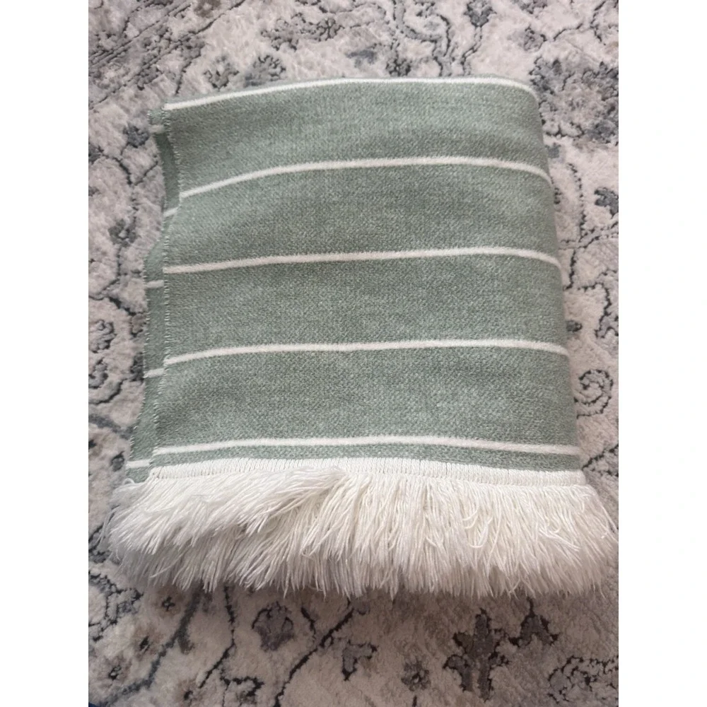 Docofil Throw Blanket White Green Stripe  Cotton Blend Portugal 60